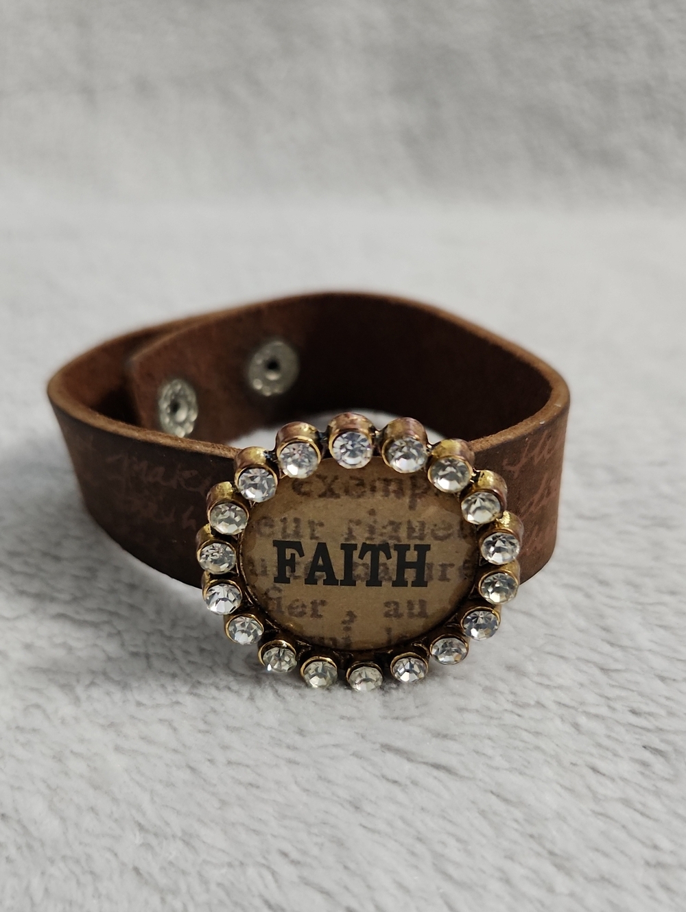 Vintage-Inspired Brown 'Faith' Crystal Accent Bracelet